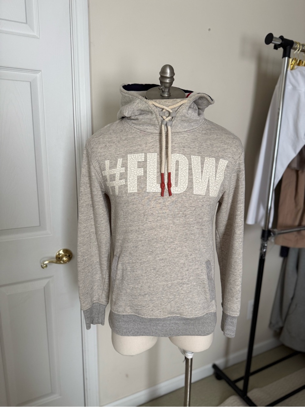 Zara Heather Gray #FLOW Hooded Sweatshirt with Red Drawstring Tips